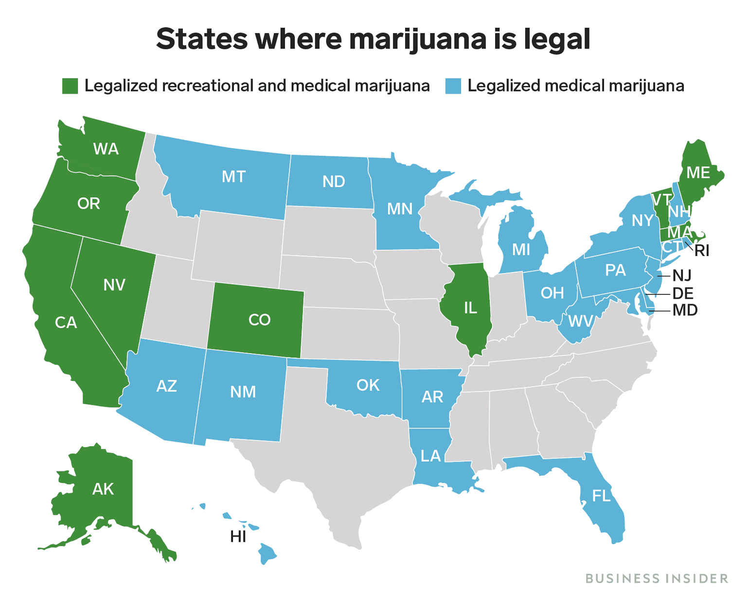 States in US where marijuna is legal